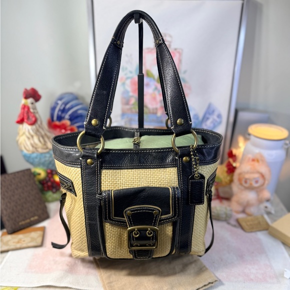 Coach Handbags - Coach Vintage Legacy Natural Woven Straw Handbag